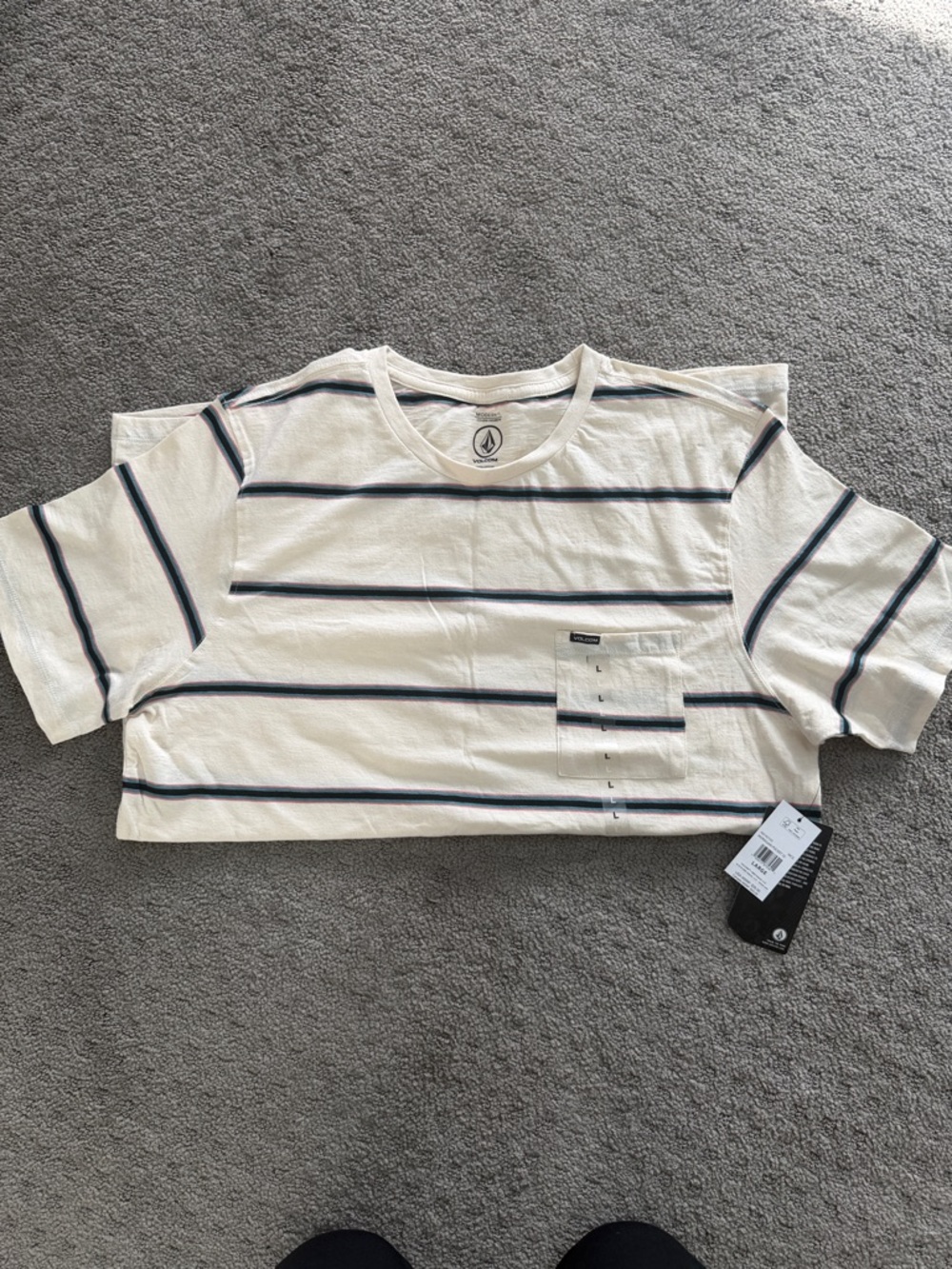 Volcom Cream Tee with Navy Stripes
